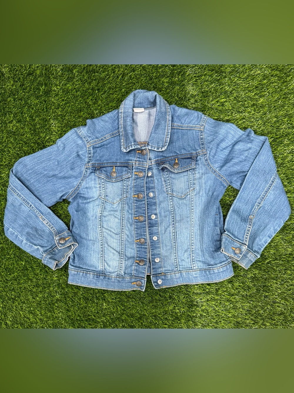Crazy 8 Girls Blue Denim Jacket Button Front Long Sleeve Short Sz M (7-8)